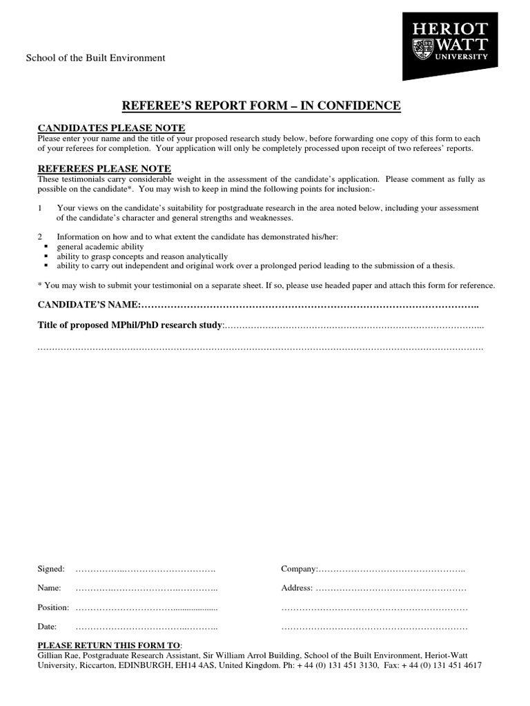 Referee Report for Research Candidates | PDF