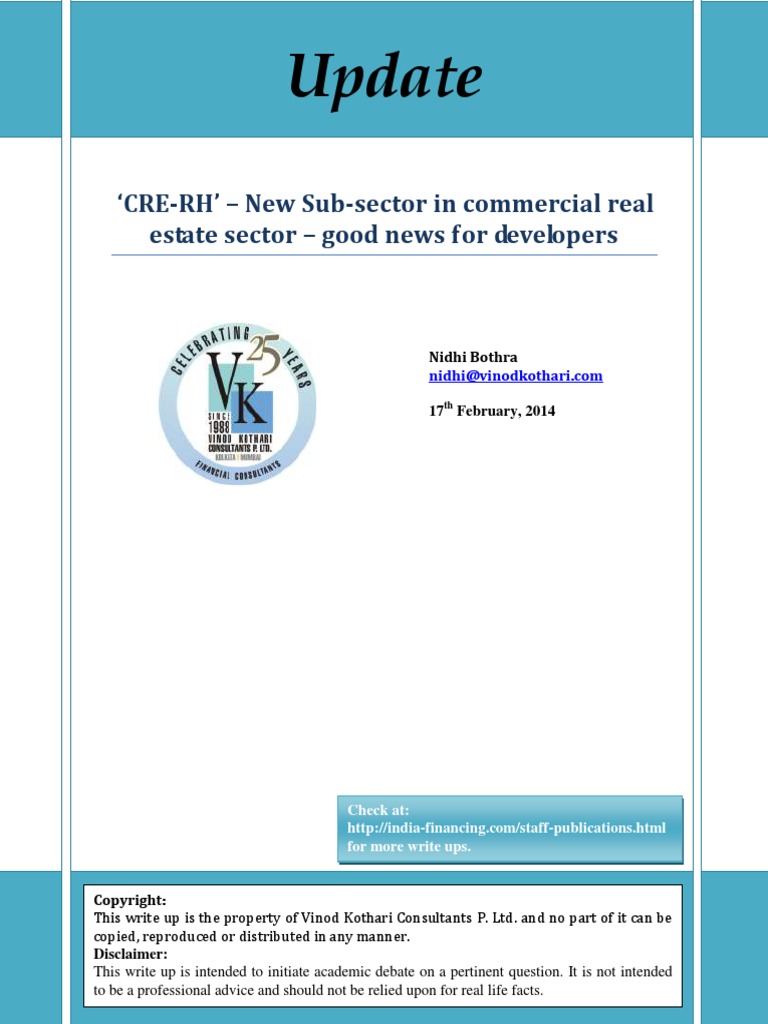 CRE-RH New Sub-Sector in Commercial Real Estate Sectorgood News For ...
