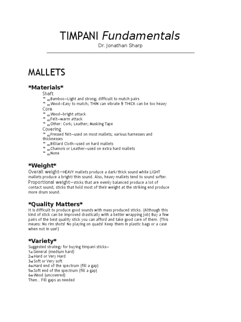 A Comprehensive Guide to Timpani Fundamentals Techniques, Materials