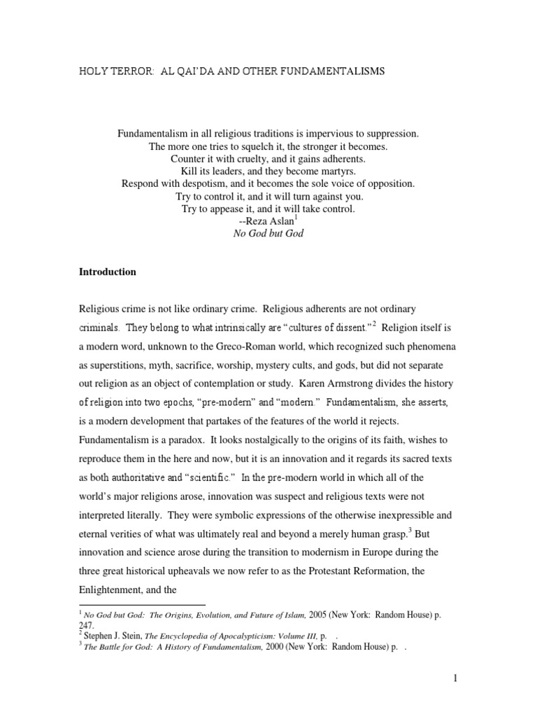Understanding Holy Terror Religious Fundamentalism, AlQaida, and the