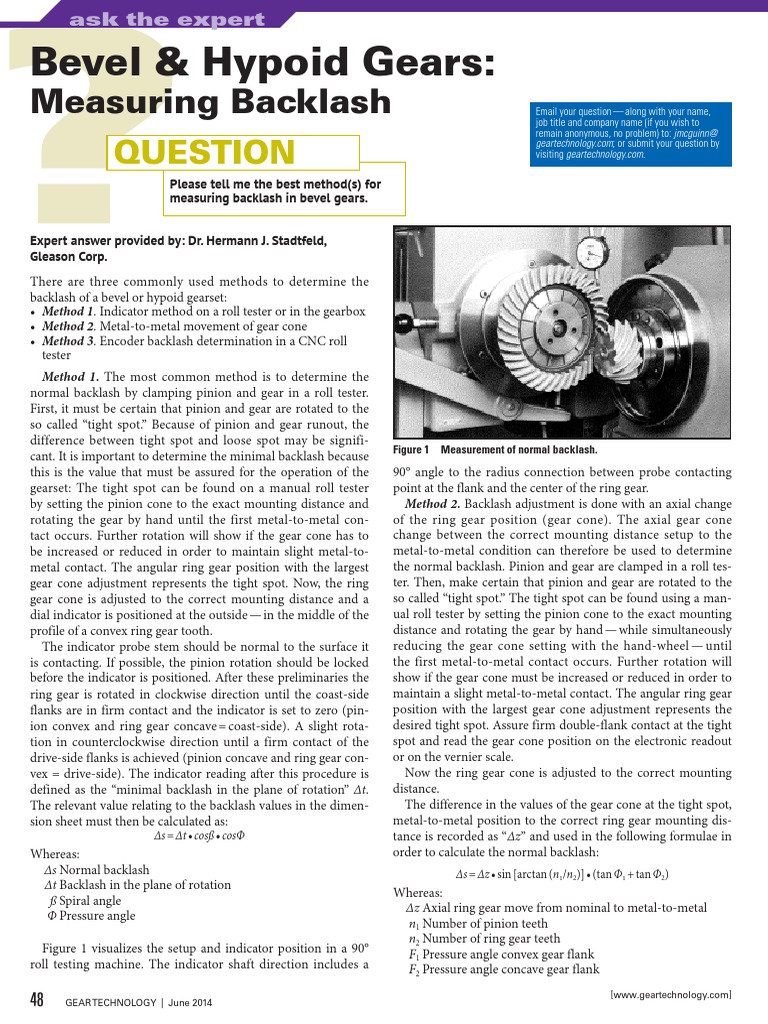 Bevel & Hypoid Gears:: Measuring Backlash | PDF | Gear | Machines
