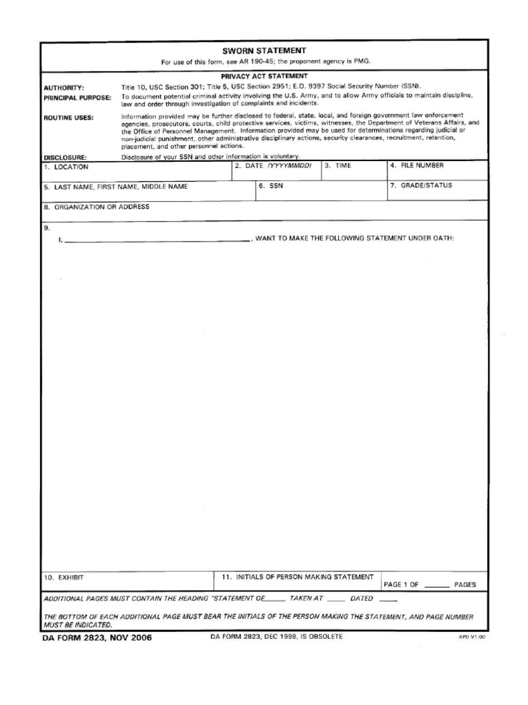 DA 2823 Fillable | PDF