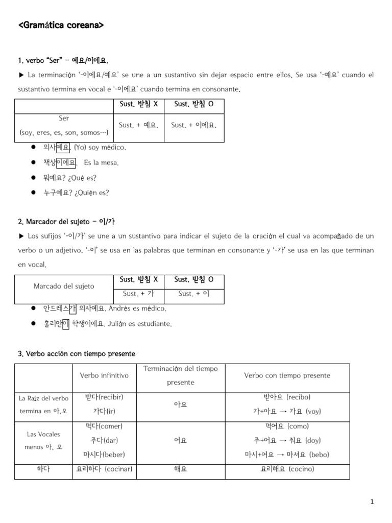 Gramática básica del coreano | PDF | Lenguaje Koreano | Verbo