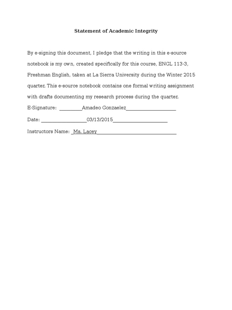 Statement of Academic Integrity | PDF