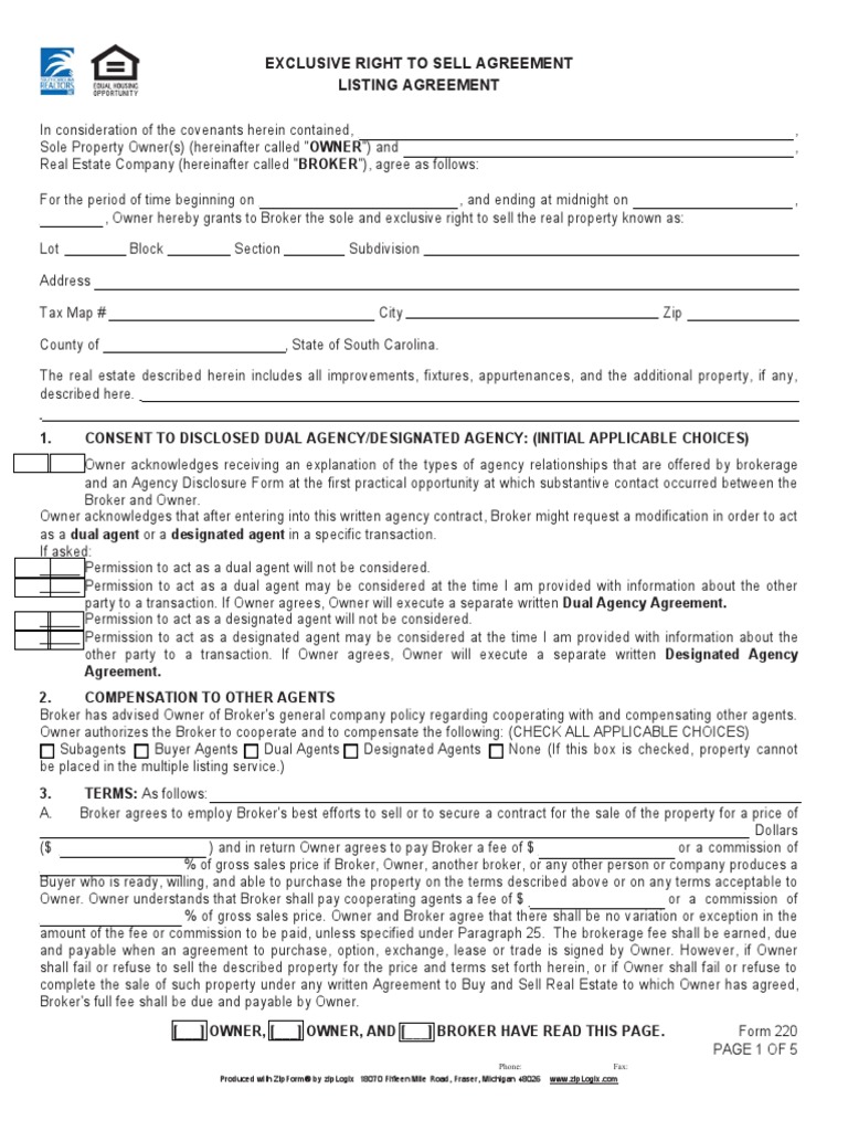 sc-exclusive-right-to-sell-agreement-listing-agreement-scar-220-pdf