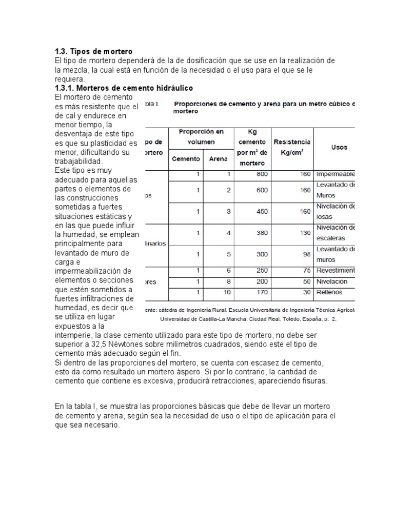 Médula Júnior cliente Tipos de Morteros Segun COGUANOR | PDF | Cemento | Mortero (Albañilería)