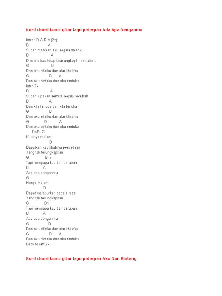 Kunci Gitar Lagu Peterpan