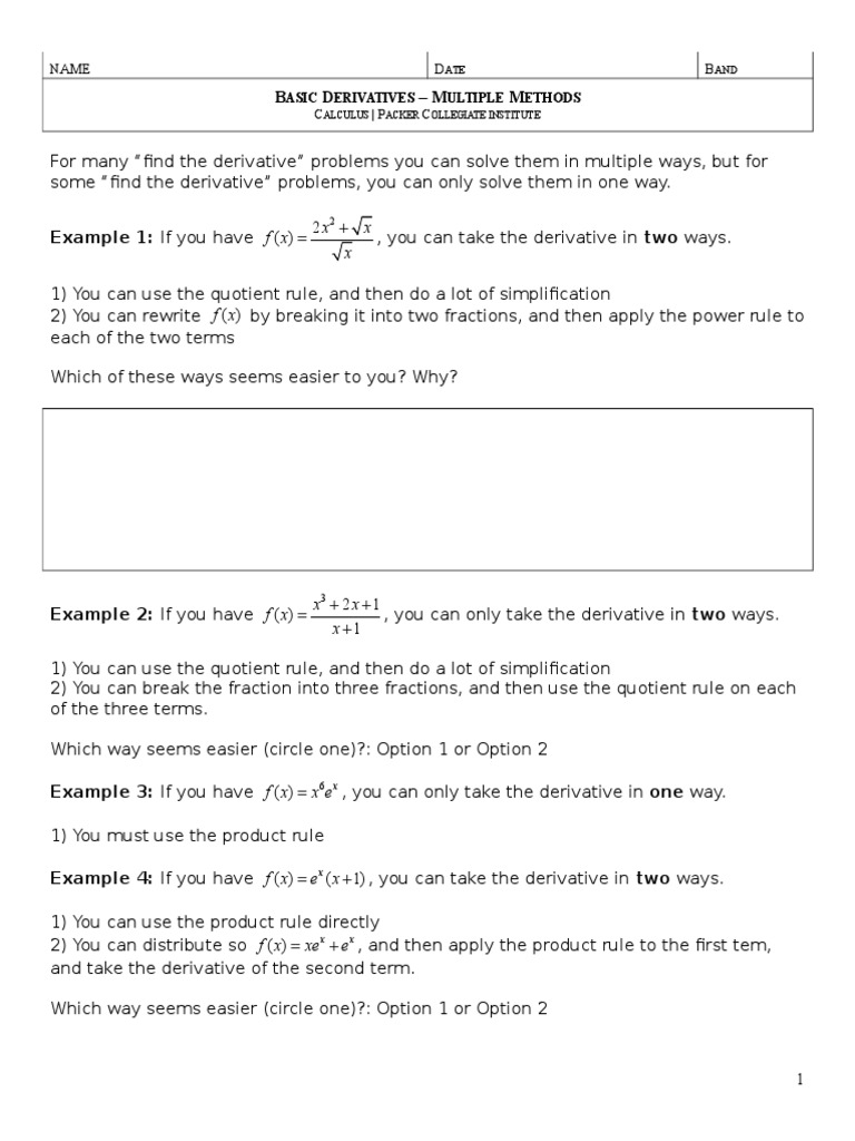 Multiple Methods for Finding Derivatives | PDF