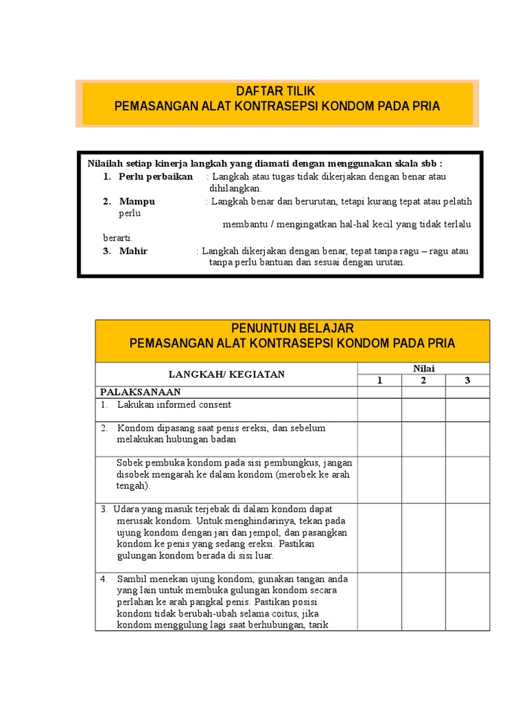 Jobsheet Pemasangan Kondom  Pria  Dan  Wanita 