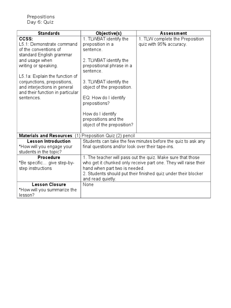 Prepositions Day 6 | PDF | Language Arts & Discipline | Foreign ...