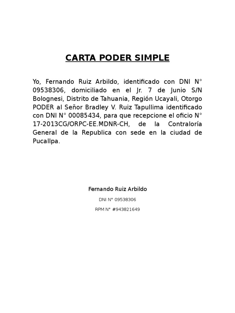 Carta Poder Simple para Imprimir | PDF