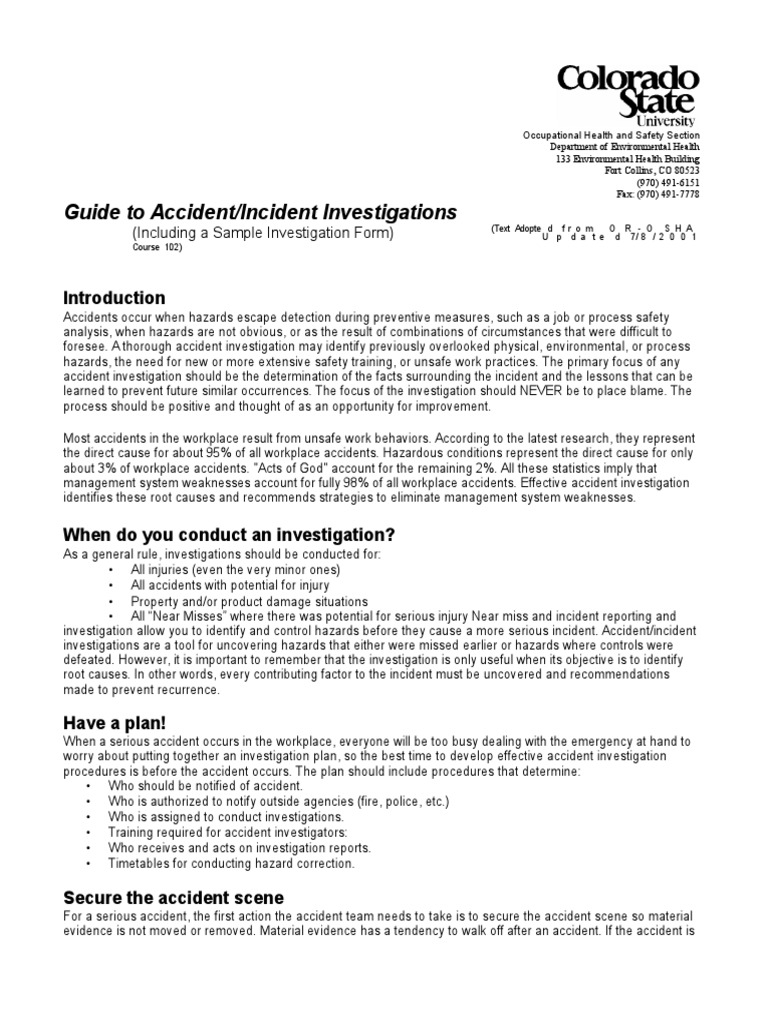 Accident Investigation Guide and Form | PDF | Traffic Collision | Accidents