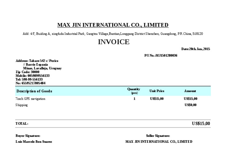 Invoice: Max Jin International Co., Limited | PDF | Law