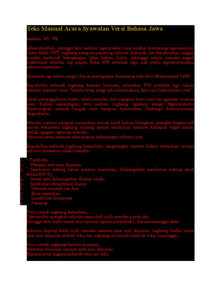 Teks Acara Syawalan Versi Bahasa Jawa