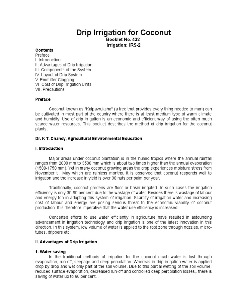Drip Irrigation For Coconut432 PDF Irrigation Soil