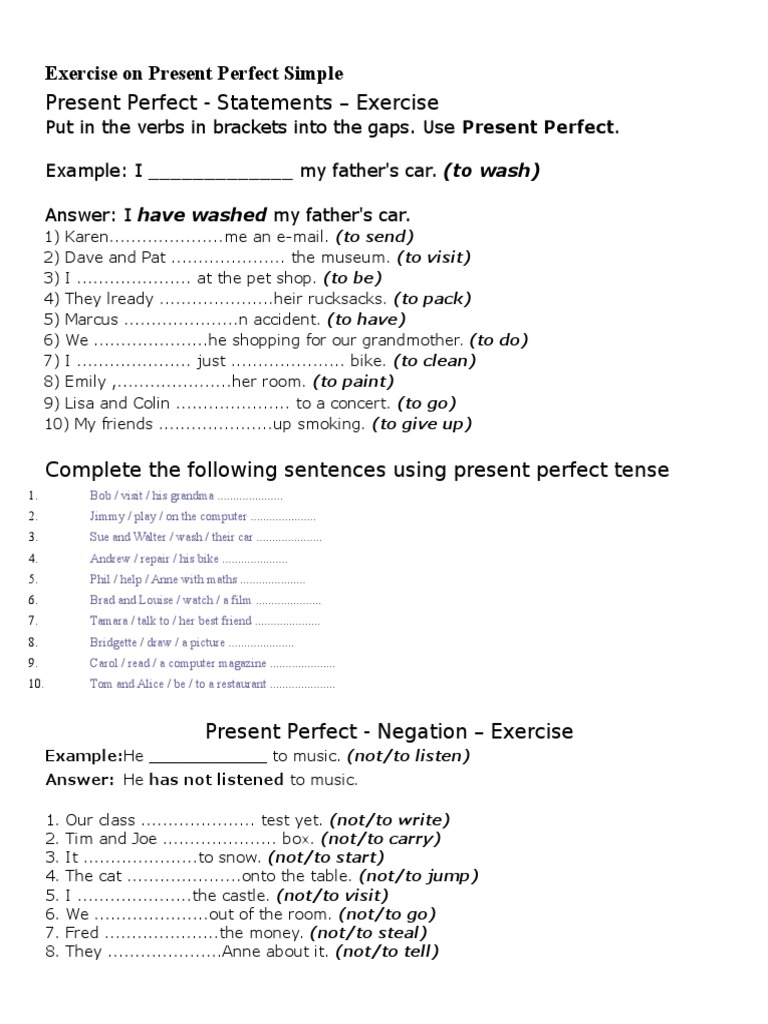Present Perfect Simple Exercises | PDF | Rules | Language Mechanics