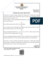 Income and Caste Certificate: Government of Karnataka Revenue Derpartmet Form-F Gulbarga Taluk