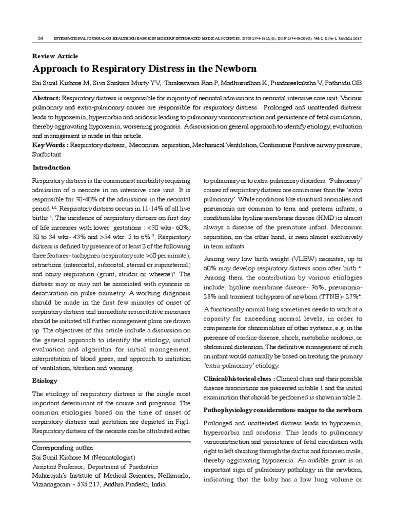 Vol-2, Issue-1 Approach To Respiratory Distress in The Newborn | PDF ...