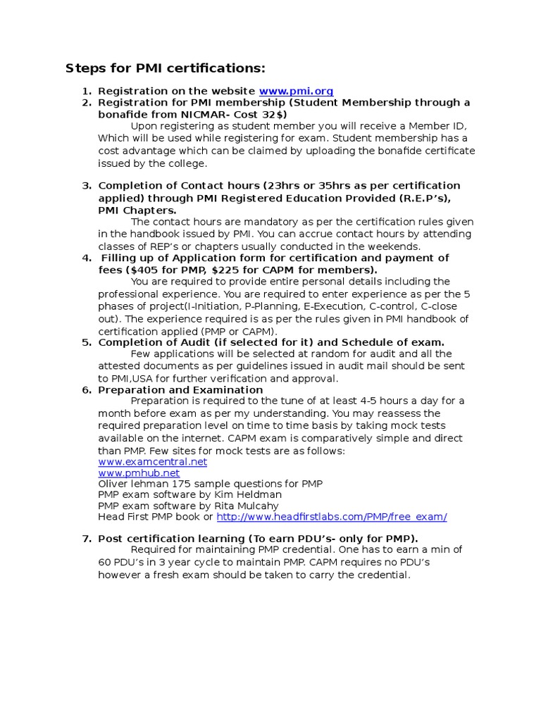 Steps for PMI Certification Process | PDF