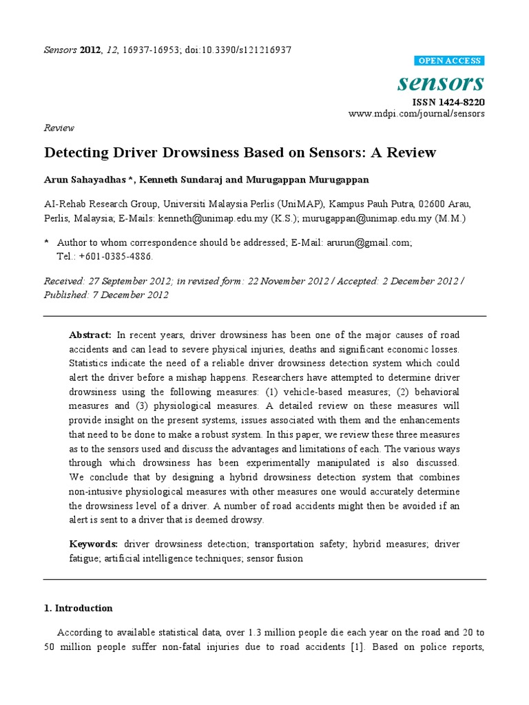 Sensors: Detecting Driver Drowsiness Based On Sensors: A Review | PDF ...
