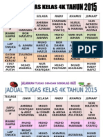 Tugasa N Isnin Selasa Rabu Khamis Jumaat Sapu Sampa H Buang Sampa H LAP Tingka P Susun Meja & Kerusi Cuci Papan Putih