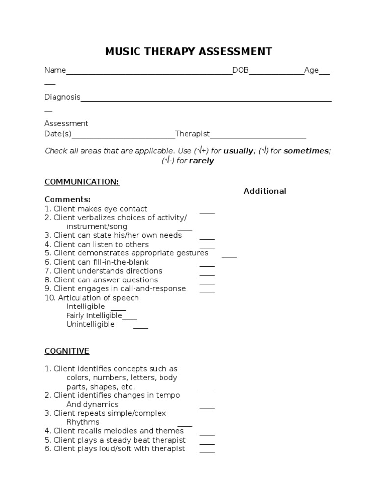 MUSIC THERAPY Assessment Form