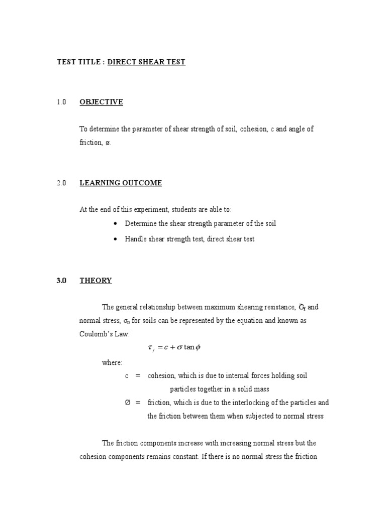Direct Shear Test Reprt PDF Friction Stress (Mechanics)