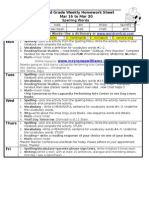 Name - : Second Grade Weekly Homework Sheet Mar 16 To Mar 20