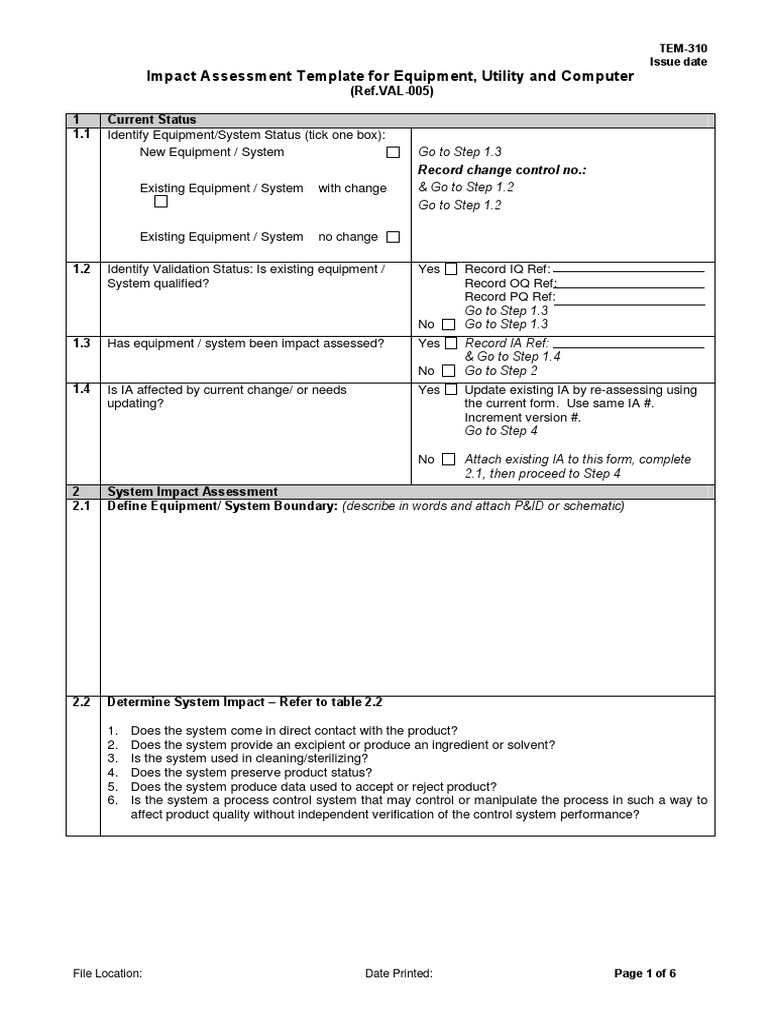 Equipment Impact Assessment Template | PDF