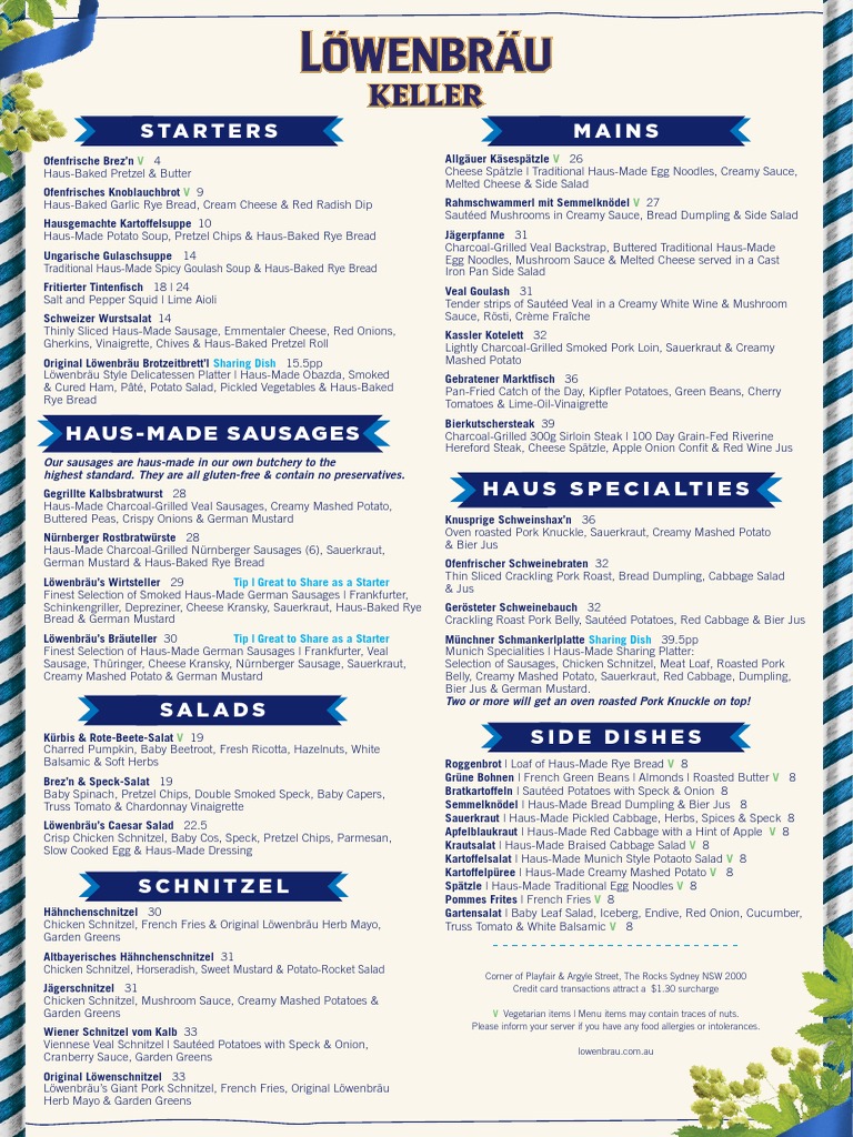 Best Restaurants Lowenbrau Keller Menu PDF Sausage Salad