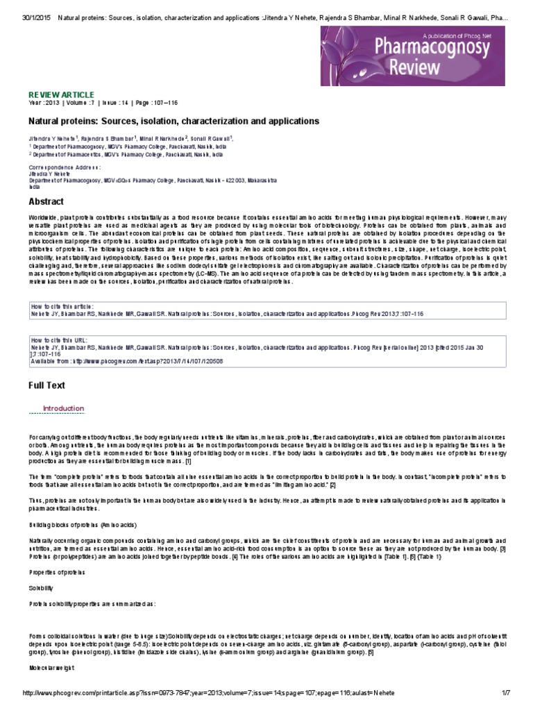 Natural Proteins Sources, Isolation, Characterization and