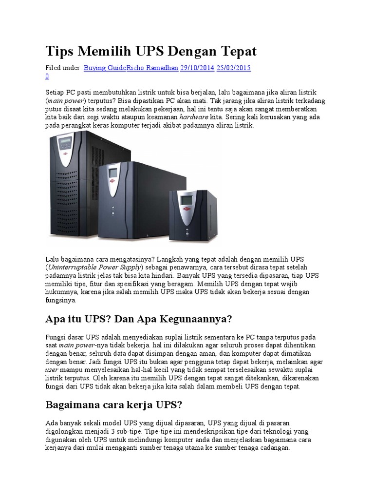 Tips Memilih UPS untuk PC Anda | PDF | Griya & Taman