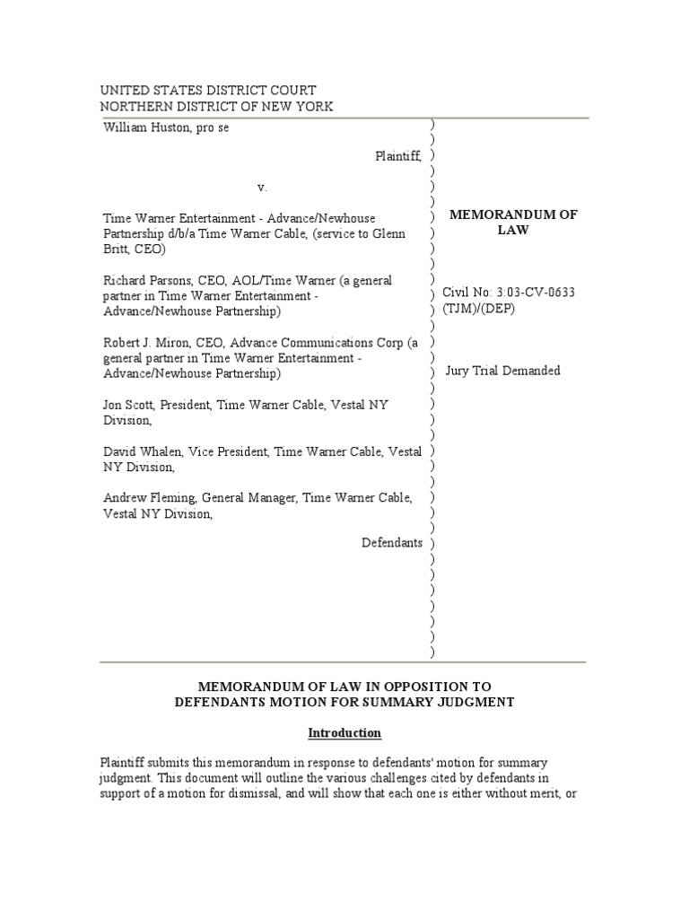 4Memorandum of Law in Response to Motion for Summary Judgement