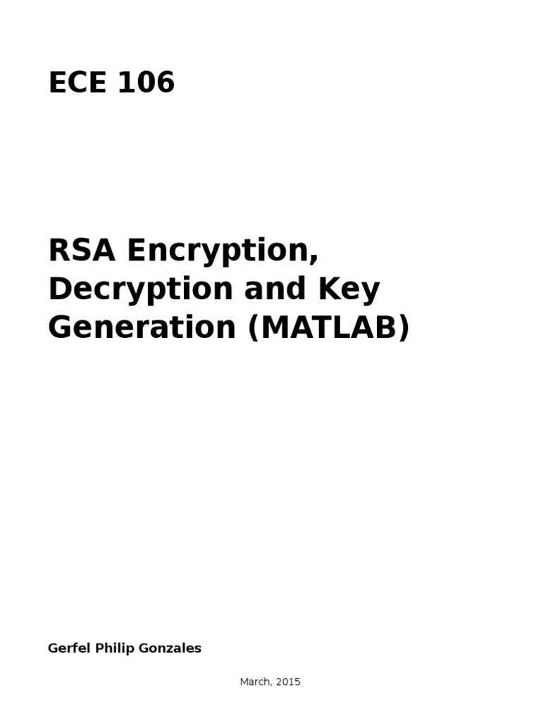 RSA Encryption, Decryption and Key Generation Using MATLAB | PDF ...