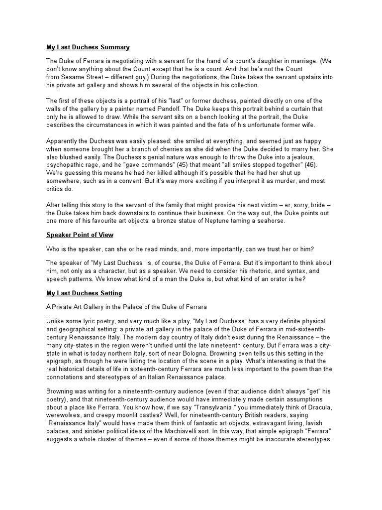 equality My last duchess essay []