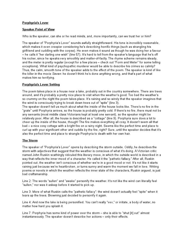 Porphyria's Lover Poetry Fiction & Literature