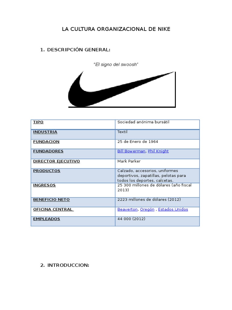 Respectivamente Completo boleto La Cultura Organizacional de Nike | PDF | Nike | Publicidad