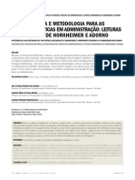 Epistemologia e Metodologia para As Pesquisas Críticas em Administração Leituras Apro Ximadas de Horkheimer e Adorno