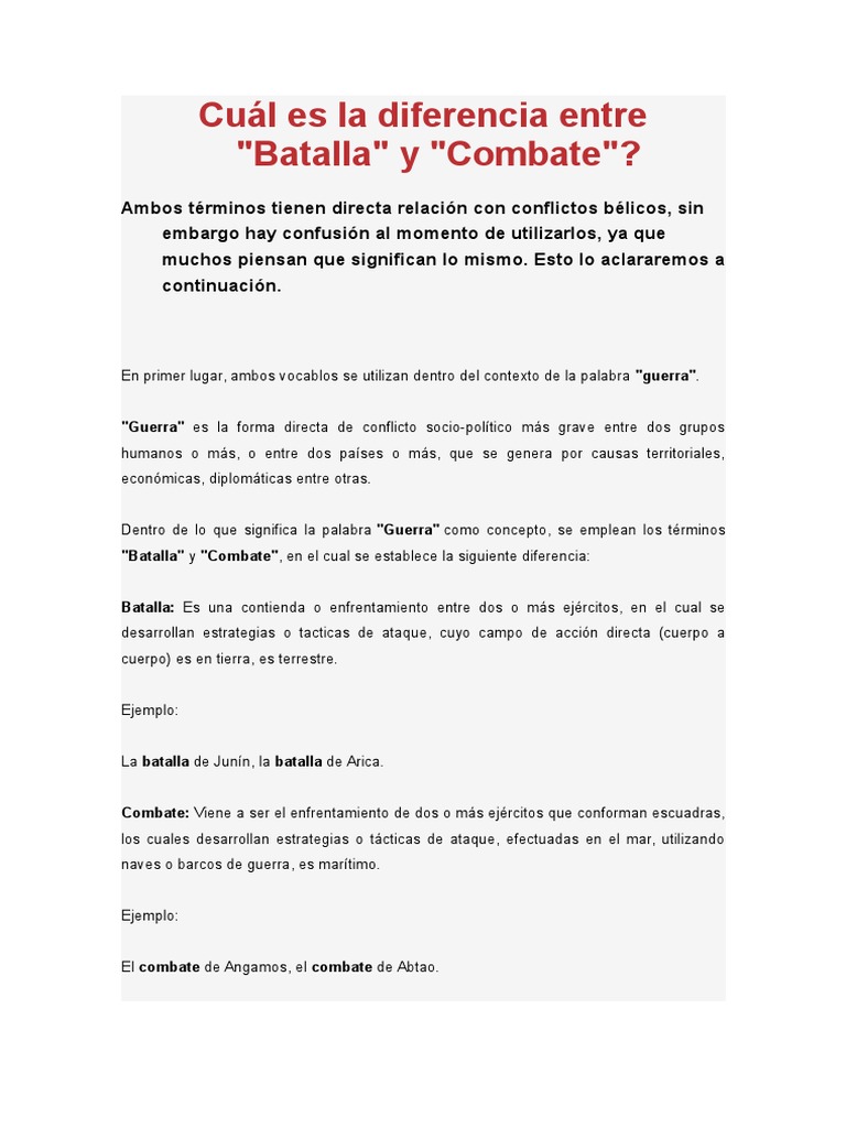 Diferencia entre Batalla y Combate | PDF | Política