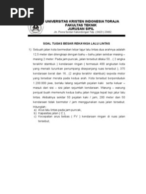 Soal Tugas Besar Rekayasa Lalu Lintas