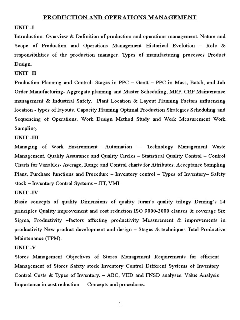 Production and Operations Management: Unit - I | PDF | Business