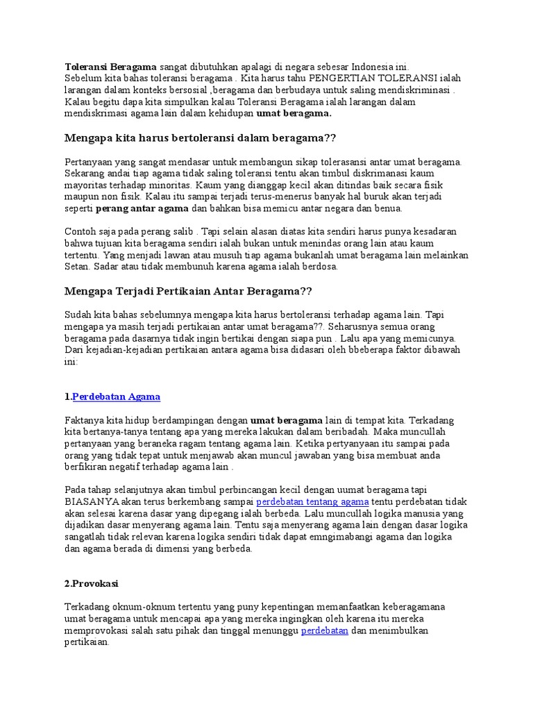 Contoh Pertanyaan Tentang Toleransi Antar Umat Beragama