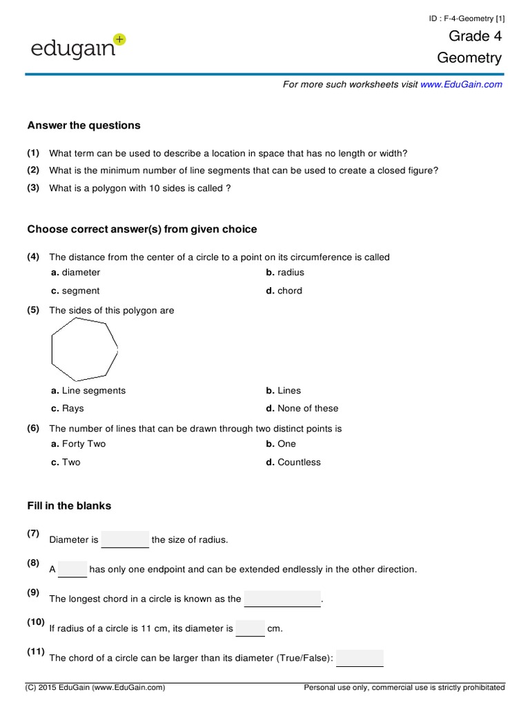Grade 4 Geometry: Answer The Questions | PDF, image size:768x1024