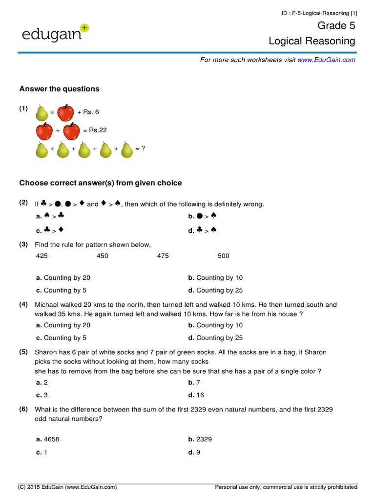 Grade5 Logical Reasoning Pdf | Pdf | Teaching Mathematics