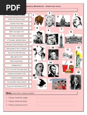 3166 Vocabulary Matching Worksheet Quiz American Icons Landmarks