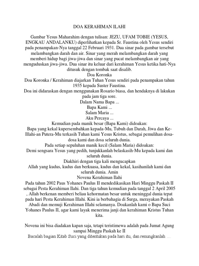 Doa Kerahiman Ilahi Amen