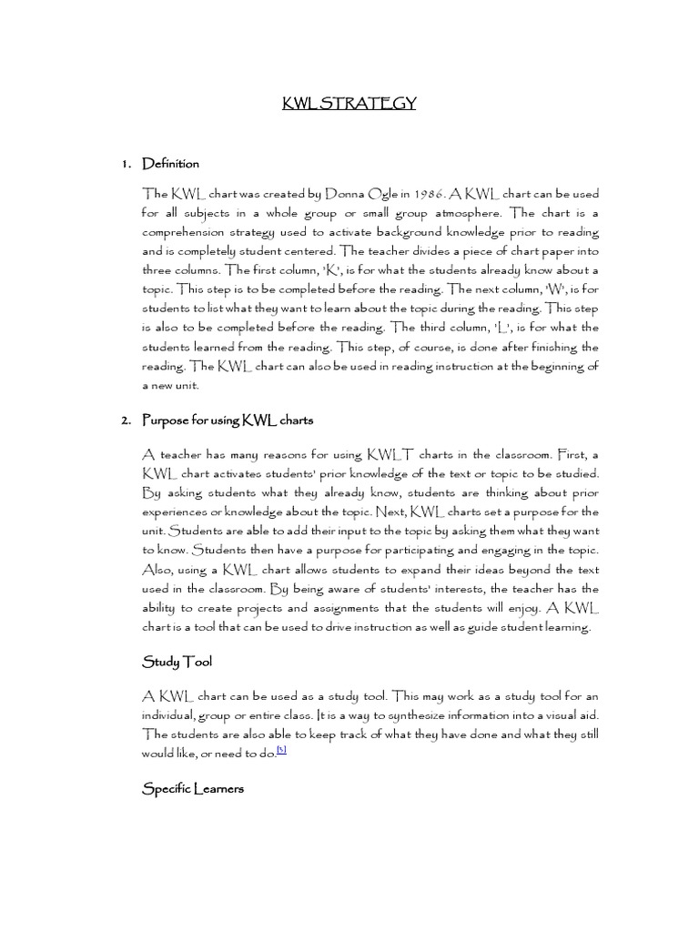KWL Strategy | PDF | Human Communication | Applied Psychology