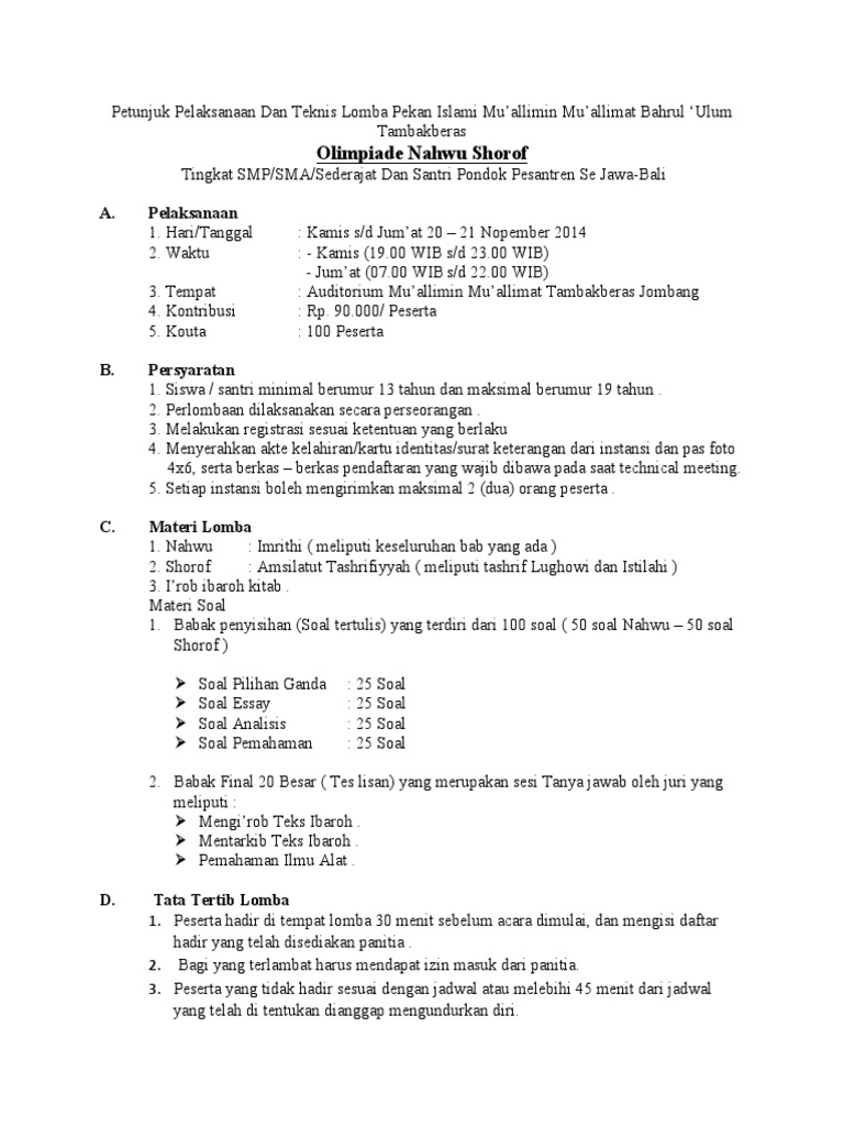 Tata Aturan Olimpiade Nahwu Pdf