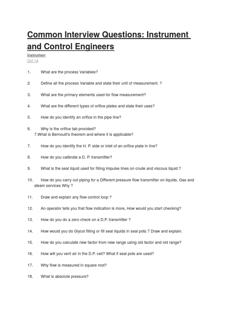 Common Interview Questions PDF Pressure Measurement Calibration