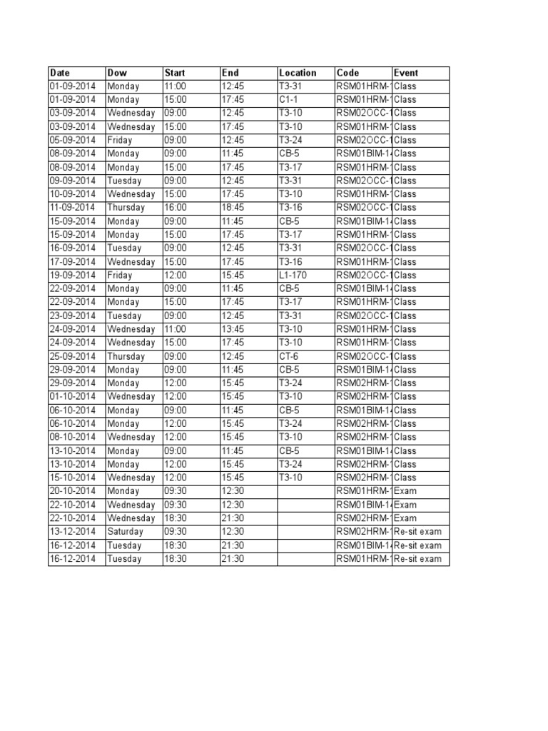 Date Dow Start End Location Code Event | PDF